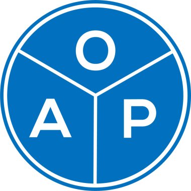 Beyaz arka planda OAP harf logosu tasarımı. OAP yaratıcı harflerin baş harfleri logo kavramı. OAP harf tasarımı.