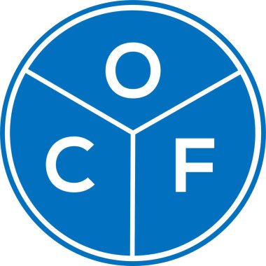 Beyaz arka planda OCF harf logosu tasarımı. OCF yaratıcı harflerin baş harfleri logo kavramı. OCF harf tasarımı.