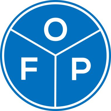 Beyaz arka planda OFP harf logosu tasarımı. OFP yaratıcı harflerin baş harfleri logo kavramı. OFP harf tasarımı.