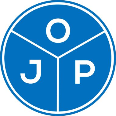 Beyaz arka planda OJP harf logosu tasarımı. OJP yaratıcı harflerin baş harfleri logo kavramı. OJP harf tasarımı.