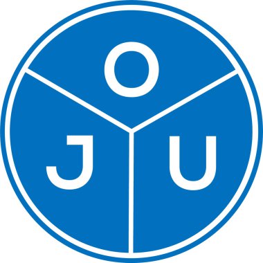 Beyaz arka planda OJU harf logosu tasarımı. OJU yaratıcı harf logosu konsepti. OJU harf tasarımı.