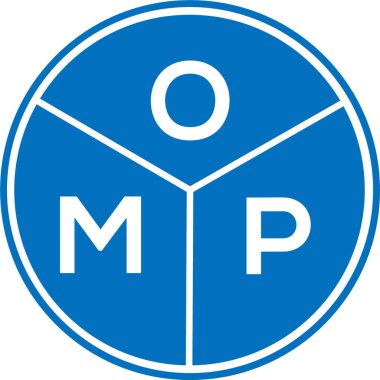 Beyaz arka planda OMP harfi logo tasarımı. OMP yaratıcı harflerin baş harfleri logo kavramı. OMP harf tasarımı.