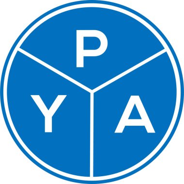 Beyaz arka planda PYA harf logosu tasarımı. PYA yaratıcı harflerin baş harfleri logo kavramı. PYA harf tasarımı.