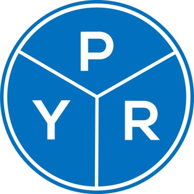 Beyaz arka planda PYR harf logosu tasarımı. PYR yaratıcı harflerin baş harfleri logo kavramı. PYR harf tasarımı.