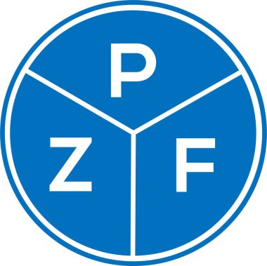 Beyaz arkaplanda PZF harf logosu tasarımı. PZF yaratıcı harflerin baş harfleri logo kavramı. PZF harf tasarımı.