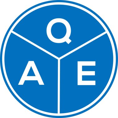 Beyaz arka planda QAE harf logosu tasarımı. QAE yaratıcı harflerin baş harfleri logo kavramı. QAE harf tasarımı.