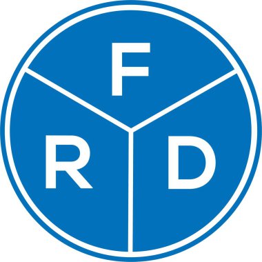 Beyaz arka planda FRD harf logosu tasarımı. FRD yaratıcı harflerin baş harfleri logo kavramı. FRD harf tasarımı.