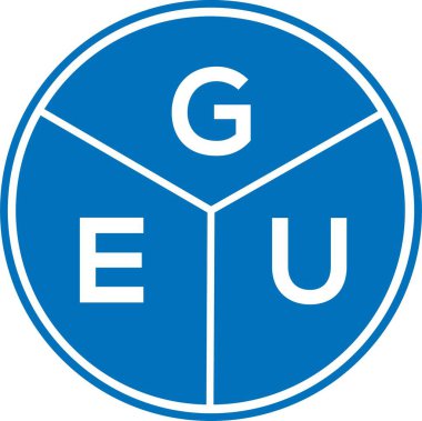 Beyaz arka planda GEU harfi logo tasarımı. GEU yaratıcı harflerin baş harfleri logo kavramı. GEU harf tasarımı.