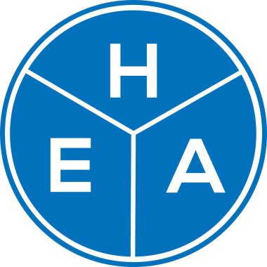 Beyaz arka planda HEA harf logosu tasarımı. HEA yaratıcı harfler logosu konsepti. HEA harf tasarımı.