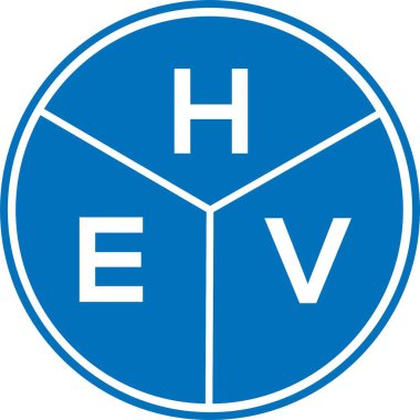 Beyaz arka planda HEV harf logosu tasarımı. HEV yaratıcı harfler logosu konsepti. HEV harf tasarımı.