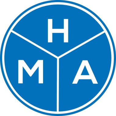 Beyaz arka planda HMA harf logosu tasarımı. HMA yaratıcı harflerin baş harfleri logo kavramı. HMA harf tasarımı.