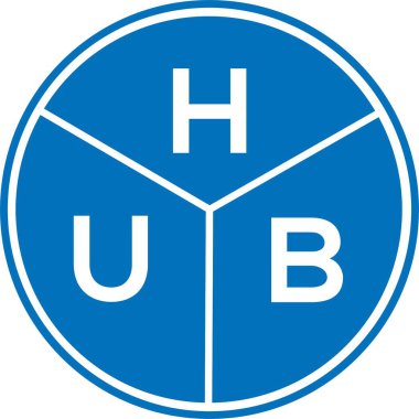 Beyaz arka planda HUB harfi logo tasarımı. HUB yaratıcı harflerin baş harfleri logo kavramı. HUB harf tasarımı.