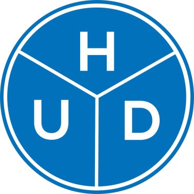 Beyaz arka planda yüksek çözünürlüklü harf logosu tasarımı. HUD yaratıcı harflerin baş harfleri logo konsepti. HUD harf tasarımı.