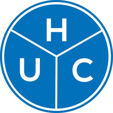 Beyaz arka planda HUC harf logosu tasarımı. HUC yaratıcı harflerin baş harfleri logo kavramı. HUC harf tasarımı.