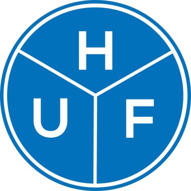 Beyaz arka planda HUF harf logosu tasarımı. HUF yaratıcı harflerin baş harfleri logo kavramı. HUF harf tasarımı.