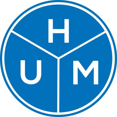 Beyaz arka planda HUM harf logosu tasarımı. HUM yaratıcı harflerin baş harfleri logo kavramı. HUM harf tasarımı.