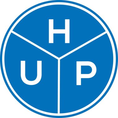 Beyaz arkaplanda HUP harf logosu tasarımı. HUP yaratıcı harfler logosu konsepti. HUP harf tasarımı.