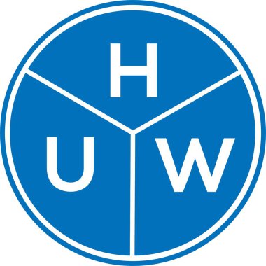 Beyaz arka planda HUW harf logosu tasarımı. HUW yaratıcı harflerin baş harfleri logo kavramı. HUW harf tasarımı.