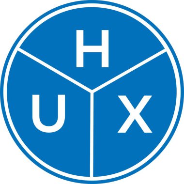Beyaz arka planda HUX harfli logo tasarımı. HUX yaratıcı harflerin baş harfleri logo kavramı. HUX harf tasarımı.