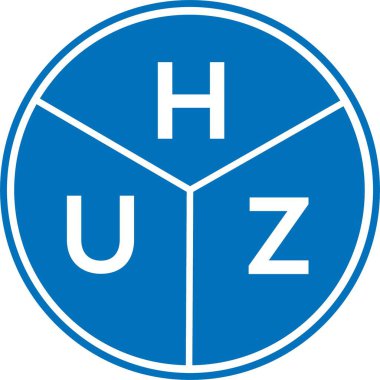 Beyaz arka planda HUZ harf logosu tasarımı. HUZ yaratıcı harflerin baş harfleri logo kavramı. HUZ harf tasarımı.