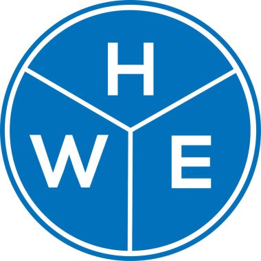 Beyaz arka planda HWE harf logosu tasarımı. HWE yaratıcı harfler logosu konsepti. HWE harf tasarımı.