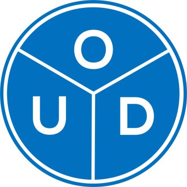 Beyaz arka planda OUD harf logosu tasarımı. Yaratıcı yuvarlak harf logosu konsepti. OUD harf tasarımı.