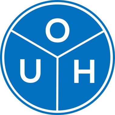 Beyaz arkaplanda OUH harf logosu tasarımı. Yaratıcı yuvarlak harf logosu. OUH harf tasarımı.