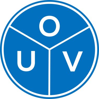 Beyaz arkaplanda OUV harf logosu tasarımı. OUV yaratıcı daire harfi logosu konsepti. OUV harf tasarımı.