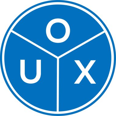 Beyaz arka planda ouX harfli logo tasarımı. OUX yaratıcı daire harfi logosu konsepti. OUX harf tasarımı.