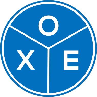 Beyaz arka planda OXE harf logosu tasarımı. OXE yaratıcı daire harfi logosu konsepti. OXE harf tasarımı.