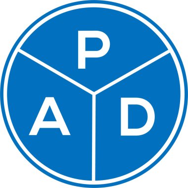 Beyaz arka planda PAD harfi logo tasarımı. Yaratıcı yuvarlak harf logosu kavramı. PAD mektup tasarımı. Beyaz arkaplanda PAD harf logosu tasarımı. Yaratıcı yuvarlak harf logosu kavramı. PAD harf tasarımı.