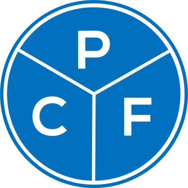 Beyaz arkaplanda PCF harf logosu tasarımı. PCF yaratıcı daire harfi logosu konsepti. PCF harf tasarımı.