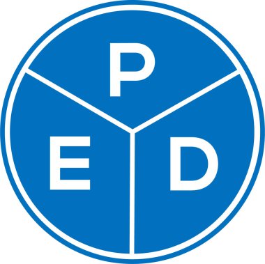 Beyaz arka planda PED mektup logosu tasarımı. PED yaratıcı daire harfi logosu. PED harf tasarımı.