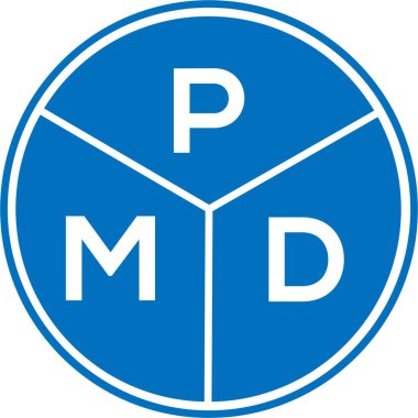 Beyaz arka planda PMD harf logosu tasarımı. PMD yaratıcı daire harfi logosu konsepti. PMD harf tasarımı.