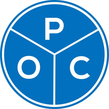 Beyaz arka planda POC harfi logo tasarımı. POC yaratıcı daire harfi logosu. POC harf tasarımı.