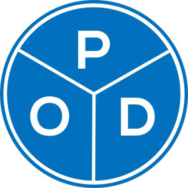 Beyaz arka planda POD harf logosu tasarımı. POD yaratıcı daire harfi logosu. POD harf tasarımı.