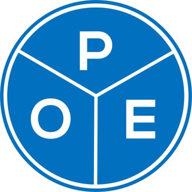 Beyaz arka planda POE harfli logo tasarımı. POE yaratıcı daire harfi logosu konsepti. POE harf tasarımı.
