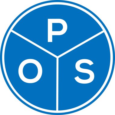 Beyaz arka planda POS harfi logo tasarımı. POS yaratıcı daire harfi logosu. POS harf tasarımı.