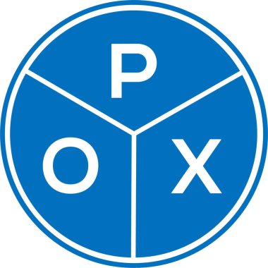 Beyaz arka planda POX harfli logo tasarımı. Çiçek hastalığı yaratıcı daire harfi logosu. POX harf tasarımı.