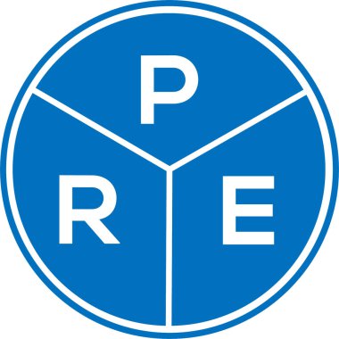 Beyaz arka planda PRE harf logosu tasarımı. PRE yaratıcı daire harfi logosu konsepti. PRE harf tasarımı.