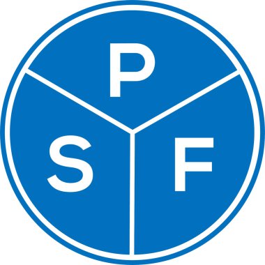 Beyaz arkaplanda PSF harf logosu tasarımı. PSF yaratıcı daire harfi logosu konsepti. PSF harf tasarımı.