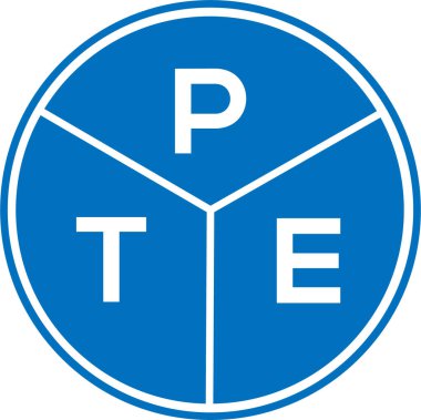 Beyaz arkaplanda PTE harf logosu tasarımı. PTE yaratıcı daire harfi logosu konsepti. PTE harf tasarımı.