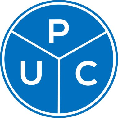 Beyaz arkaplanda PUC harf logosu tasarımı. PUC yaratıcı daire harfi logosu. PUC harf tasarımı.