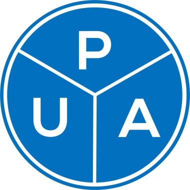 Beyaz arka planda PUA mektup logosu tasarımı. PUA yaratıcı daire harfi logosu. PUA harf tasarımı.