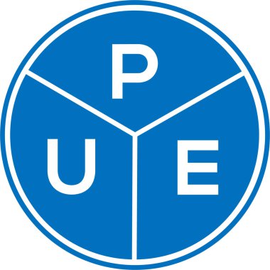 Beyaz arkaplanda PUE harf logosu tasarımı. PUE yaratıcı daire harfi logosu. PUE harf tasarımı.