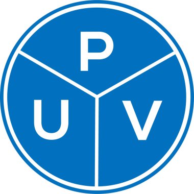 Beyaz arkaplanda PUV harf logosu tasarımı. PUV yaratıcı daire harfi logosu. PUV harf tasarımı.