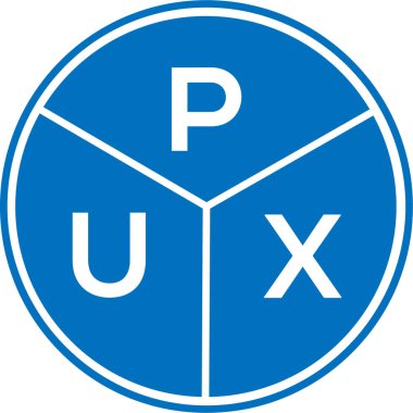 Beyaz arkaplanda PUX harfli logo tasarımı. PUX yaratıcı daire harfi logosu. PUX harf tasarımı.