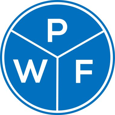 Beyaz arka planda PWF harf logosu tasarımı. PWF yaratıcı daire harfi logosu konsepti. PWF harf tasarımı.