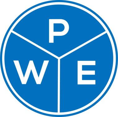 Beyaz arka planda PWE harfi logo tasarımı. PWE yaratıcı daire harfi logosu konsepti. PWE harf tasarımı.