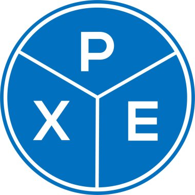 Beyaz arkaplanda PXE harf logosu tasarımı. PXE yaratıcı daire harfi logosu konsepti. PXE harf tasarımı.